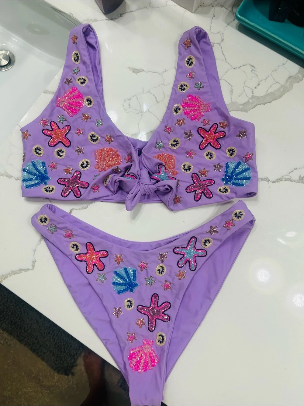 Lavender Sequin Seashell & Star Bikini Set - Women's Swim